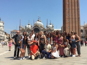 Large group of students with Dr. Caporale in Venice 