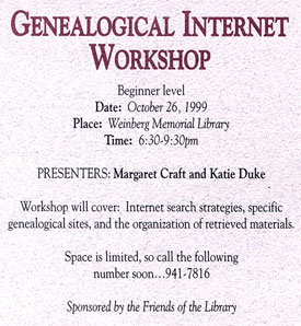Posting for Genealogical Internet Workshop