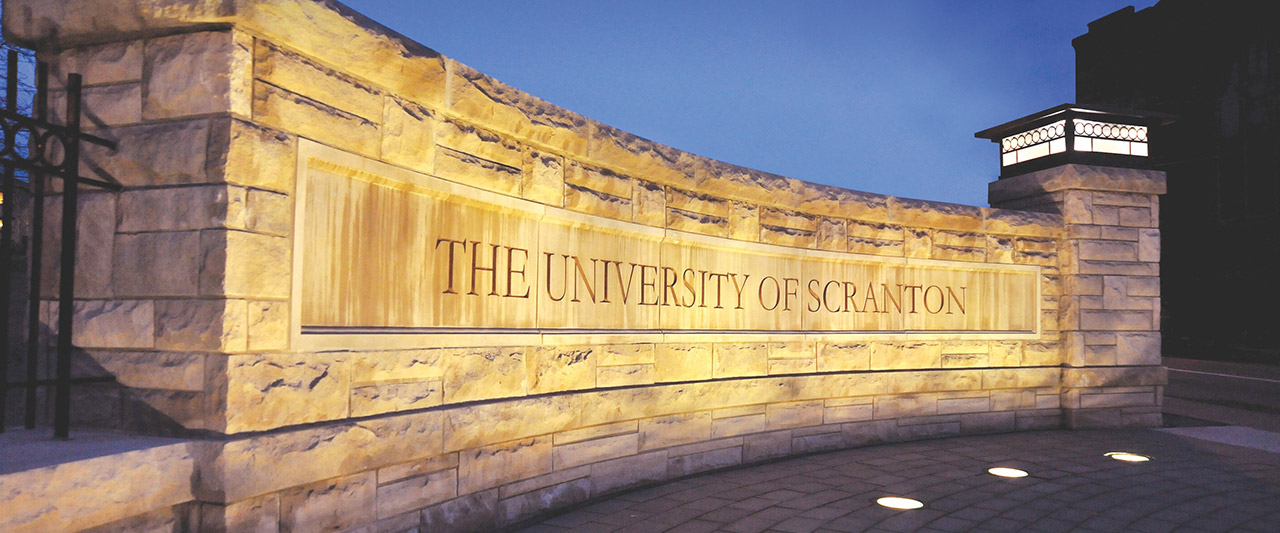 The University of Scranton Mulberry Street wall Hill Section entrance.