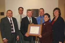 The Commission on Accreditation in Physical Therapy Education (CAPTE), the national accreditation body for entry-level physical therapist and physical therapist assistant education programs, has reaffirmed accreditation of The University of Scranton’s Physical Therapy Program. Pictured from left are: John P. Sanko, Ed.D., associate professor and chair of the Department of Occupational Therapy and Physical Therapy, W. Jeffrey Welsh, Ph.D., dean of the College of Graduate and Continuing Education; Harold Baillie, Ph.D., provost and vice president for academic affairs; Peter Leininger, Ph.D., associate professor of physical therapy; Debra Miller, DPT, assistant director of clinical education and coordinator of assessment and accreditation; and Debra Pellegrino, Ed.D., dean of Scranton’s Panuska College of Professional Studies.