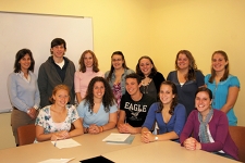 Thirteen University of Scranton students participated in the Scholars in Service to Pennsylvania program for the 2009/2010 academic year. Scranton’s Scholars in Service are, seated from left: Alyssa Wunder, Elizabeth Pulice, Michael Wiencek, Laura Capasso, and Maria Marx. Standing are, from left: Lori Moran, assistant director of community outreach  at The University of Scranton, and Scranton’s Scholars in Service,  Alexander Tomann, Mary Zorechak, Sylvia Szerszen, Danielle Frascella, Alicia Yanac and Cara Brindley. Absent from the photo are award recipients Kimberly Witt and Katherine Samuel.