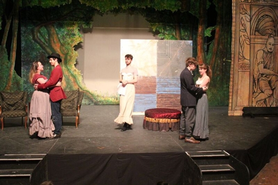 The University of Scranton Players will perform “The Importance of Being Earnest” Friday through Sunday, April 29-30, May 1 and May 6-8 in the Joseph M. McDade Center for Literary and Performing Arts. From left, are: Megan Lasky, Dan Mauro, Cillian Byrne, Conor Hurley and Ali Basalyga.