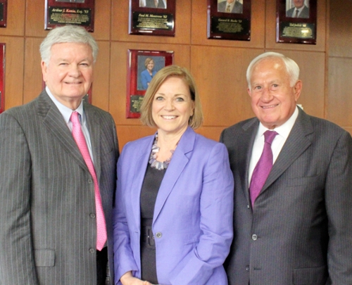 Four University of Scranton alumni were honored at the second annual Kania School of Management’s Business Leader Hall of Fame in April. From left: former publisher of the Scranton Times-Tribune George Lynett, Esq. G’71; Susan Swain ’76, co-chief executive officer and president of C-SPAN; and Theodore “Ted” Jadick ’61, vice chairman of Heidrick and Struggles. Honoree Katherine Reilly ’53 was unable to attend the event.