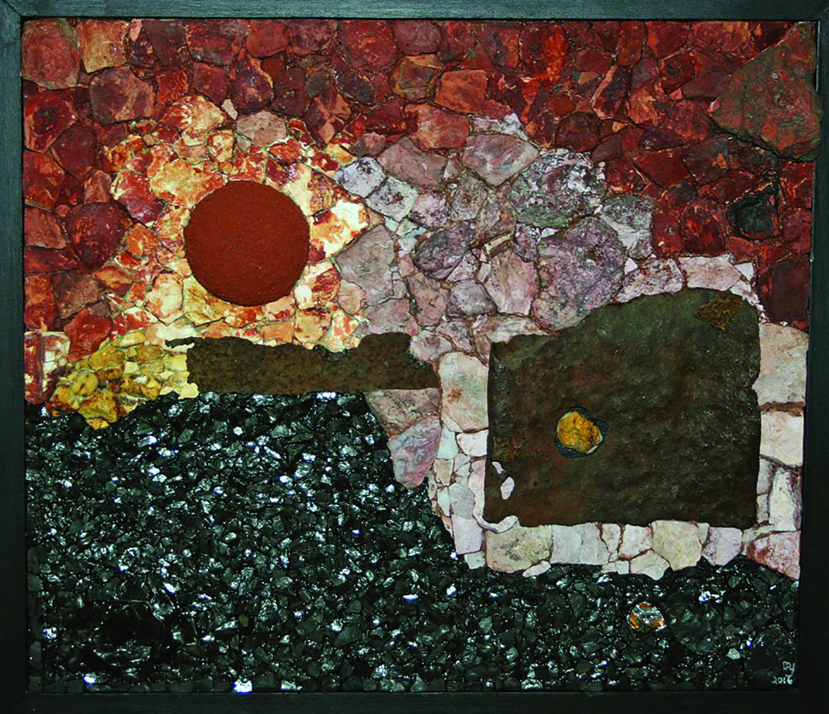 “Marvine Sunset” (mixed media) is among the works of Scranton native Denis Yanashot, who uses coal silt, burnt ash and scrap metal from abandoned coal processing plants to create pieces of art, that will be on display at The University of Scranton’s Hope Horn Gallery Sept. 8 to Oct. 6.