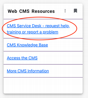 Box that says "Web CMS Resources" with four links below it.