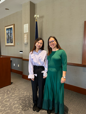 Taiwanese Visiting Instructor, Lily, and German FLTA Celine standing next to eachother 