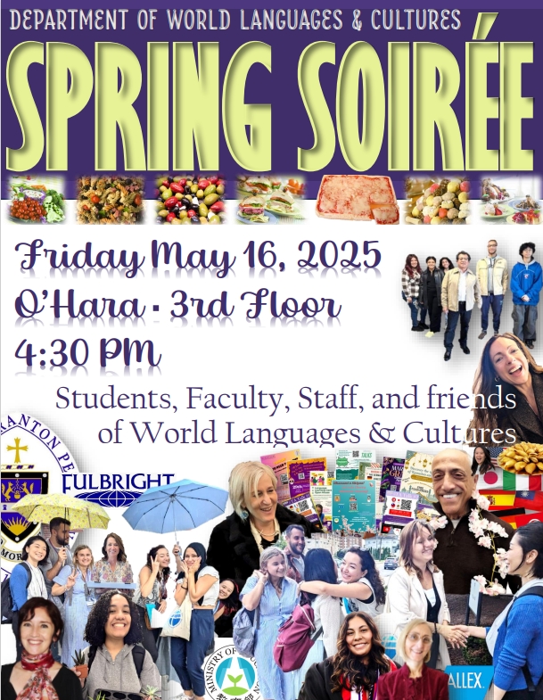 Advertisement for the Department of World Languages & Cultures Spring Soiree Event held May 16 2025