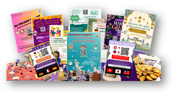 collection of posters for recent cultural events by Fulbright Teaching Assistants and International Instructors