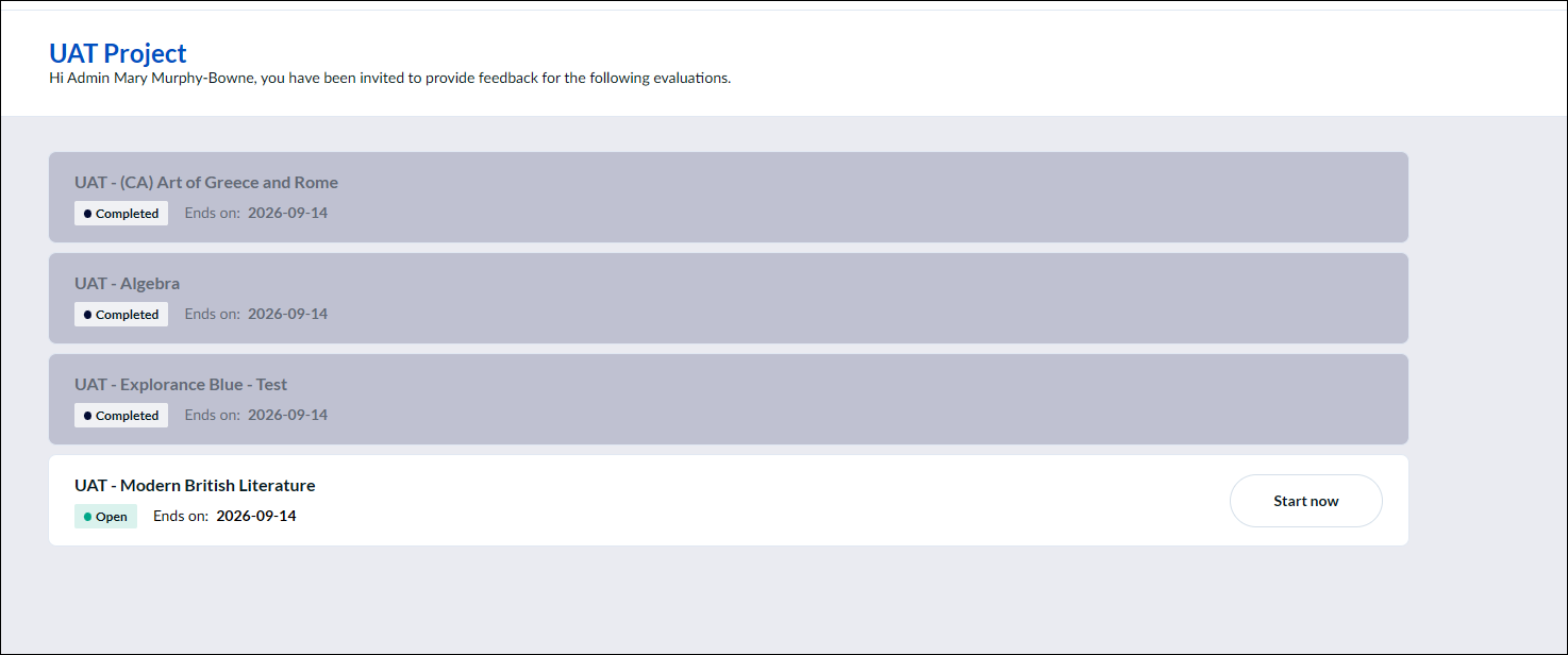 View All screen showing completed course evaluations