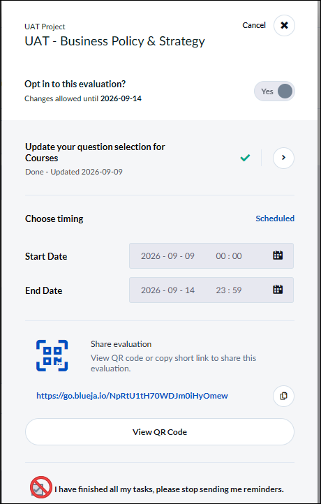 Option that should not be selected when completing evaluation tasks