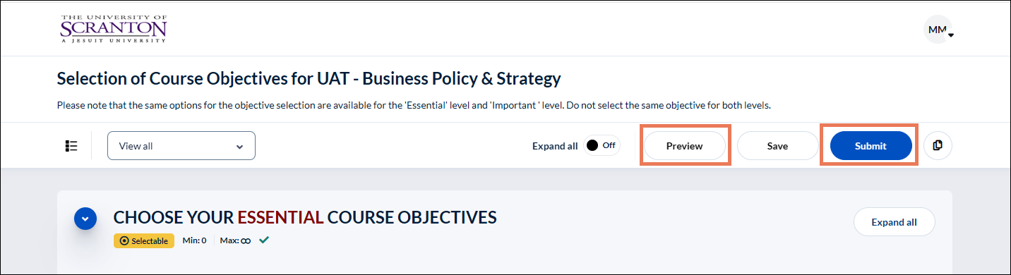 Final preview of course objectives before submission