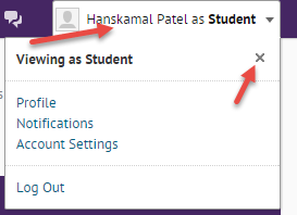 Click the x next to view as student