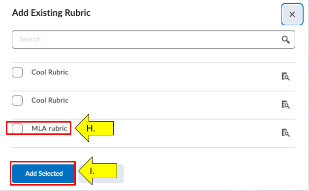 select rubric from dropdown