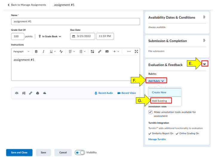 add existing rubric to dropbox