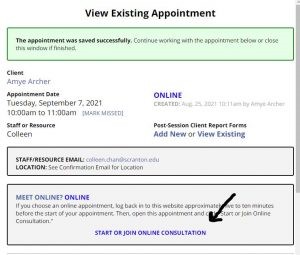 Picture of view existing appointment screen