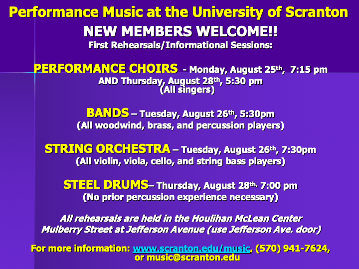 first rehearsal dates and times for fall 2025