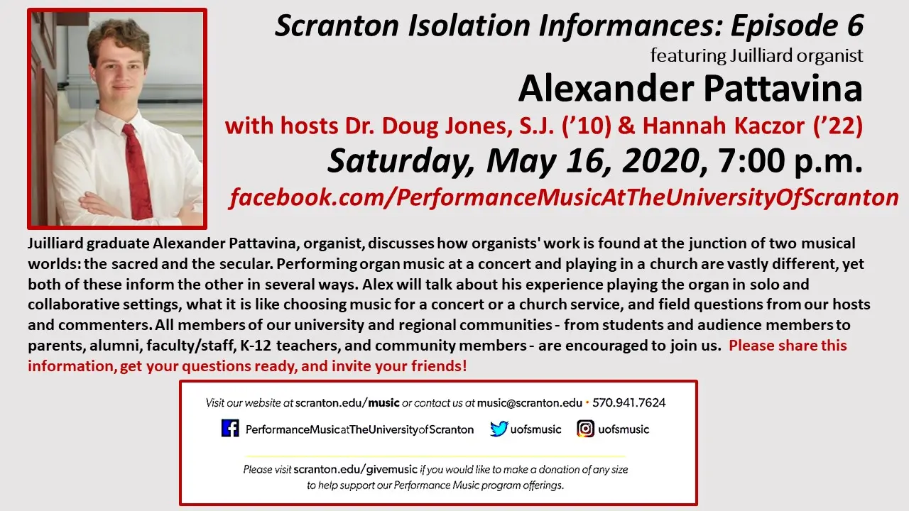 Concert poster with photo of man in white shirt and red tie
