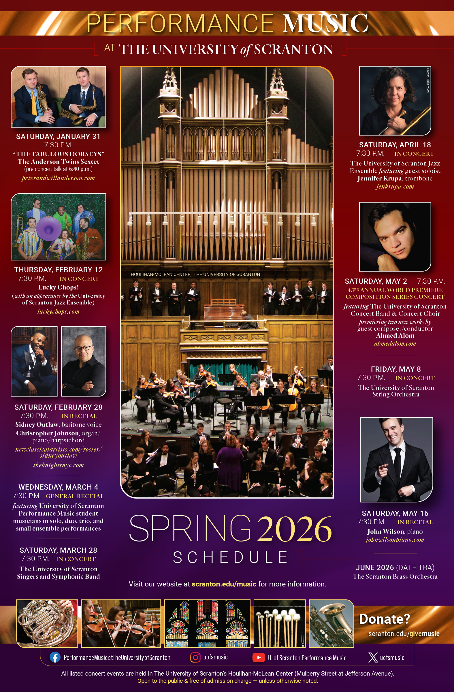Performance Music spring 2026 brochure with concert listing
