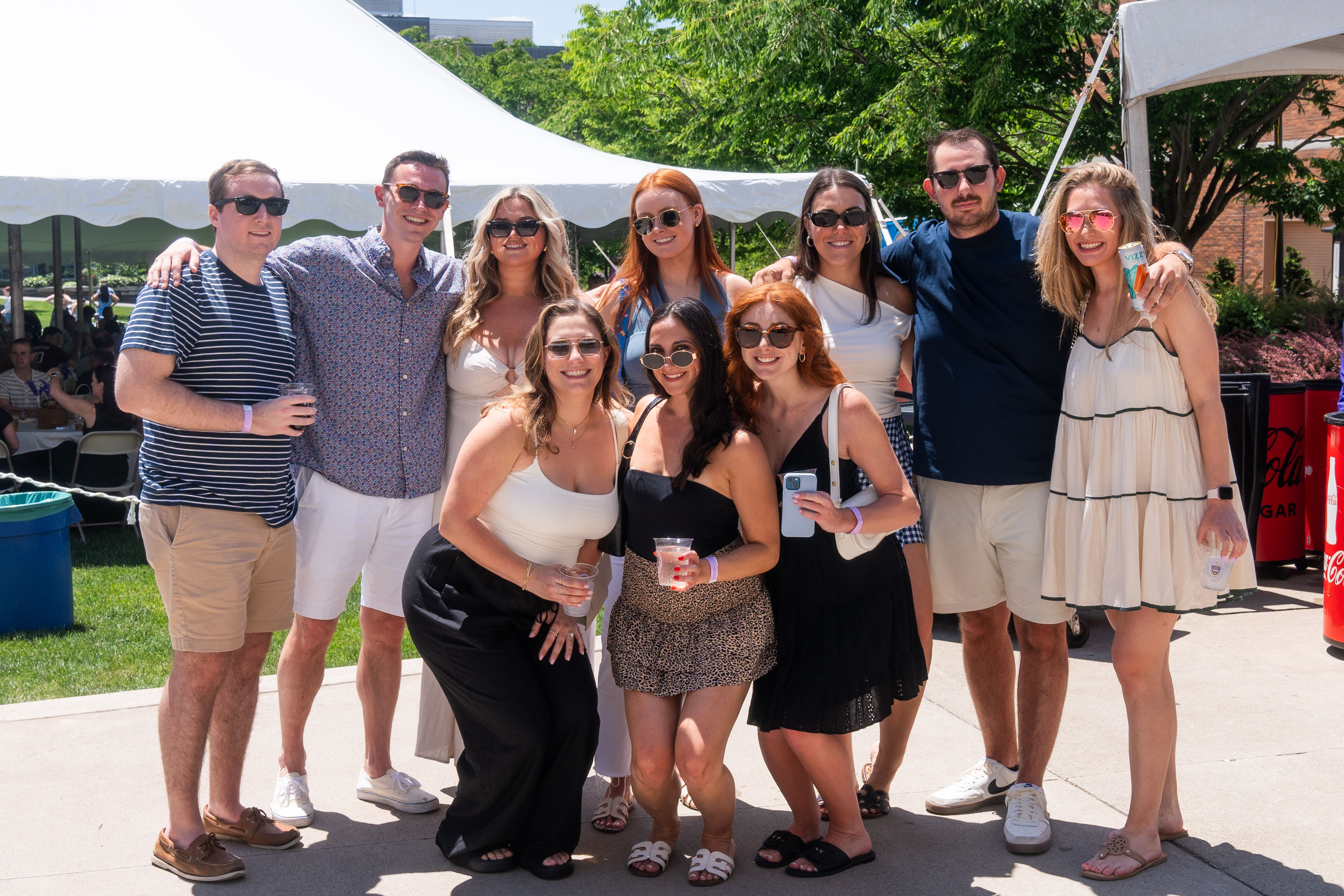 Scranton alumni enjoy Reunion 2024 on the patio of the DeNaples Center.