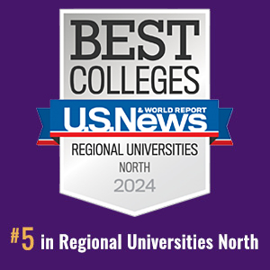 2024 US News & World Report badge for Best Regional Universities in the North. The University of Scranton ranked in the Top 10 in this category in 2024.