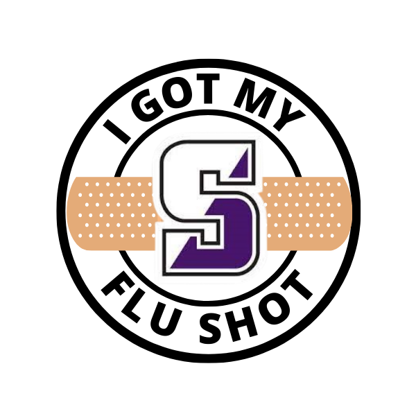Circle with a Band-Aid in the middle and a Split S. Text reads " I got my flu shot"