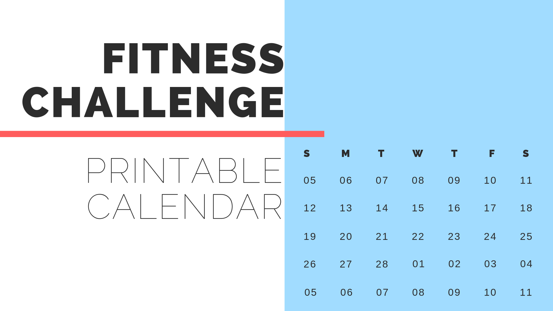 2019 Fitness Challenge Calendar 