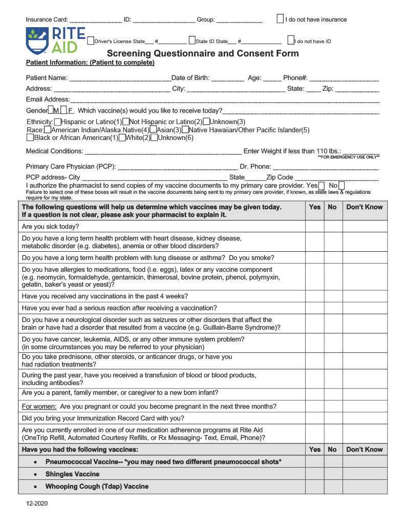 Rite Aid Consent form Page 1 of 2