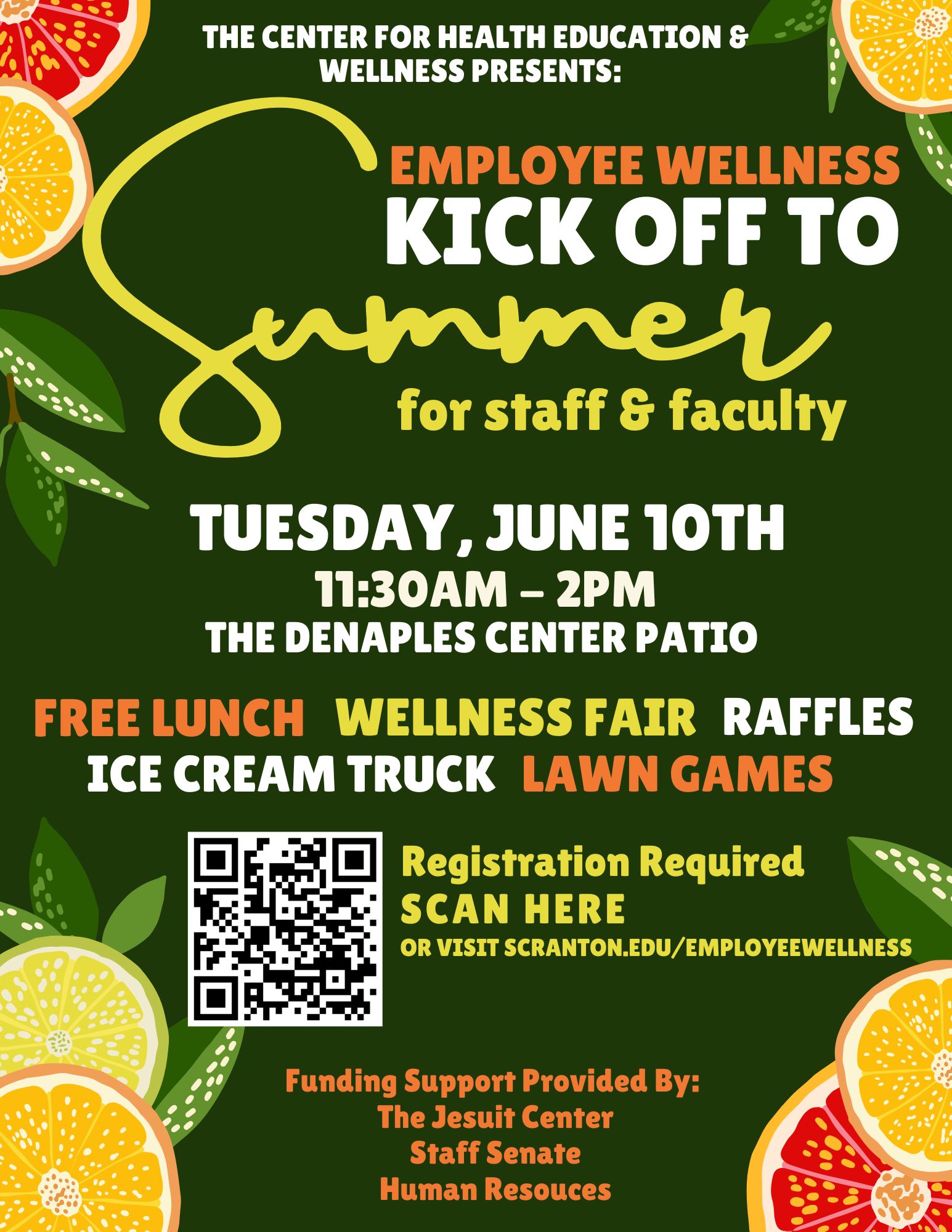 Poster with summer colors and Lemon and limes with the totle Kick off to Summer- With dates, time and location with is alos stated under the poster