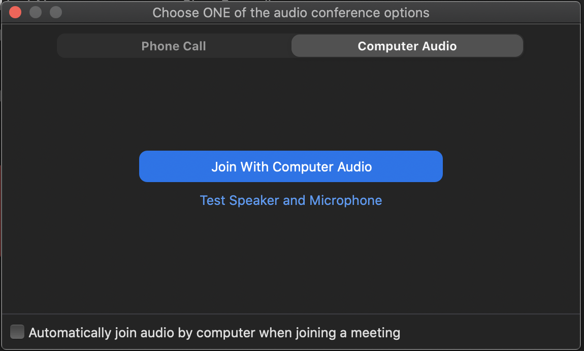 Choose preferred audio to join a Zoom meeting. 