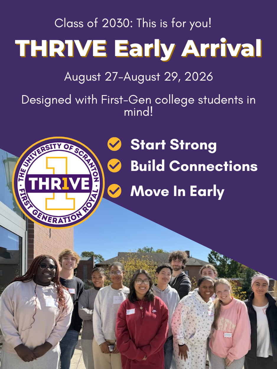 Image of students gathered after an event. Program descriptions are also included within.